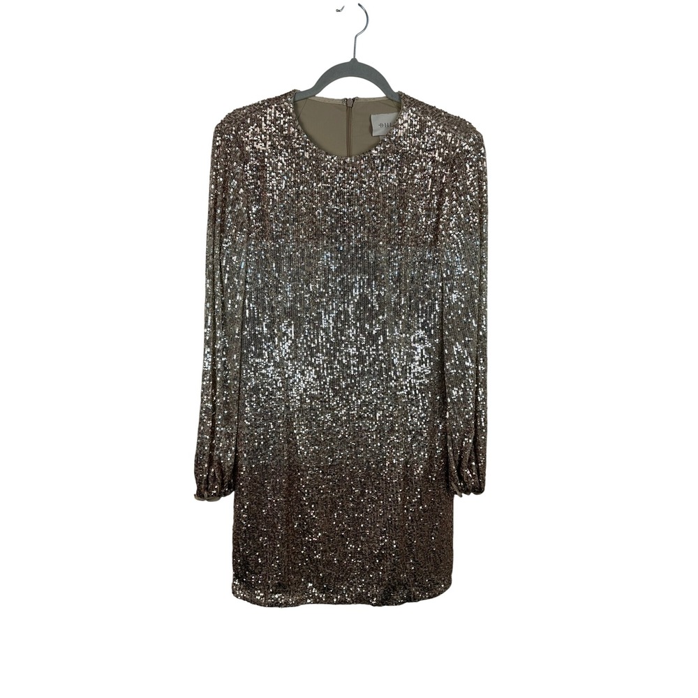 BHLDN‎ Mini Dress Womens 12 Rose Gold Excellent Sequin Long Sleeve Glam 2744